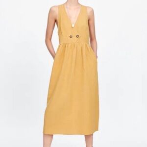 Zara Yellow Linen Blend Cross Strap Dress